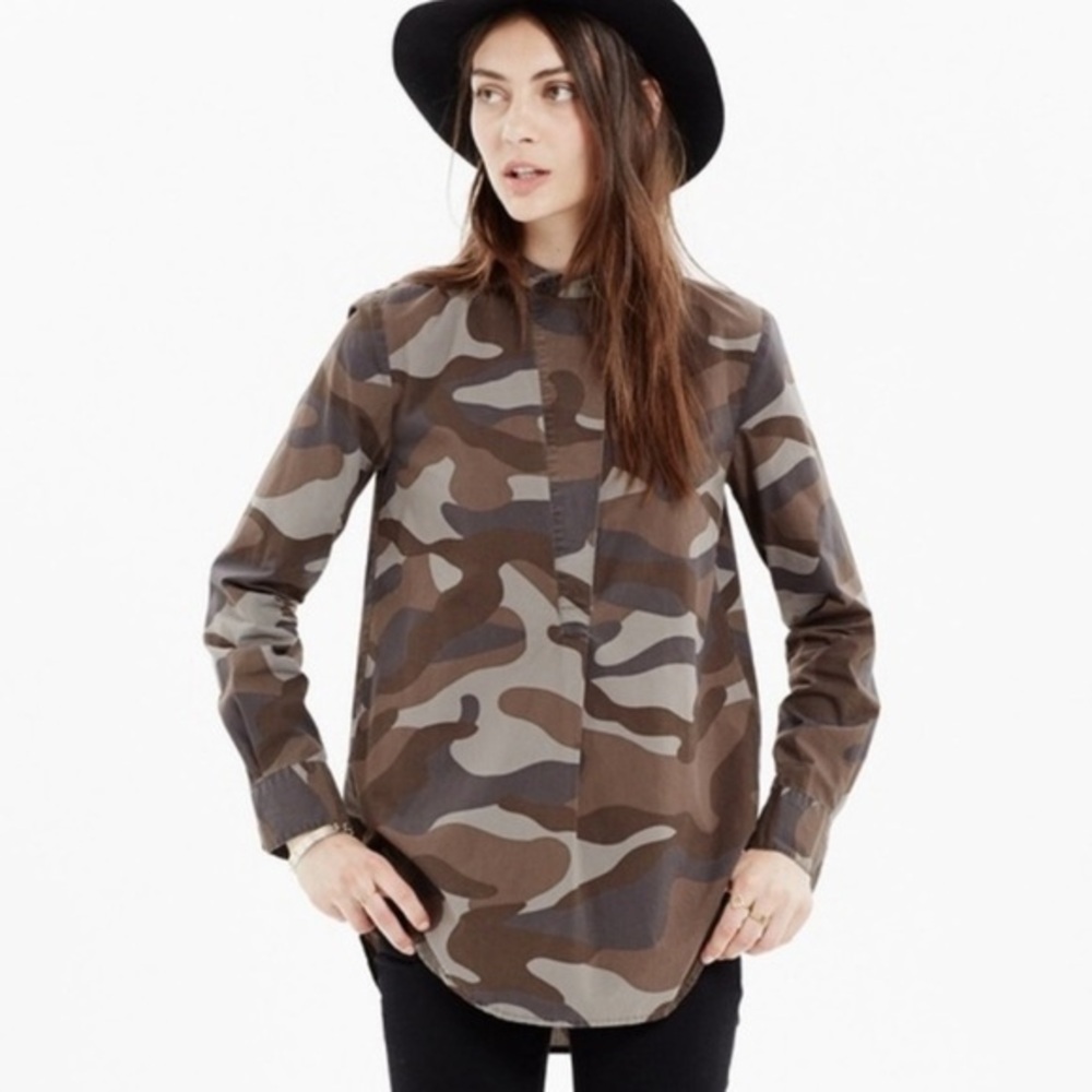 Madewell perfect tunic cotton camo print shirt size XS
